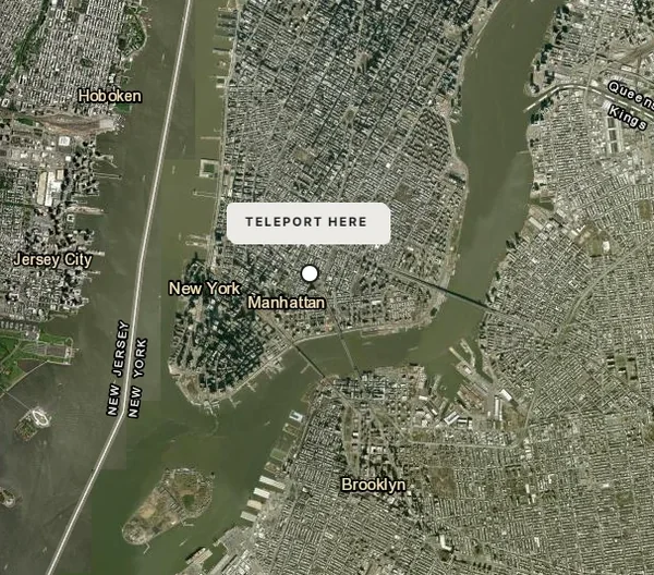Dropping a pin on the map with a Teleport Here button