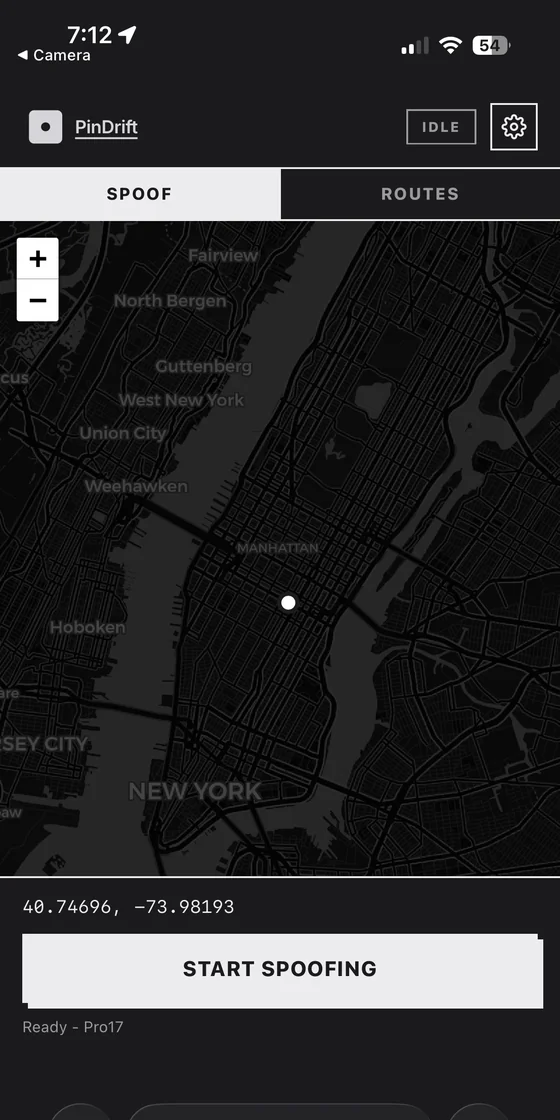 PinDrift remote control on iPhone, teleporting a location with live coordinates